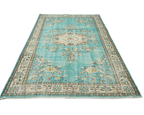 6x9 Vintage Green Persian Style Hand Knotted Low Pile Wool Area Rug